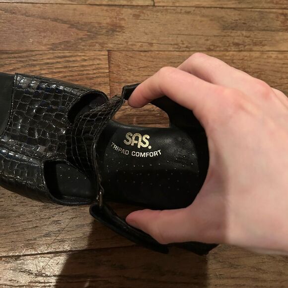 SAS Tripad Comfort USA Women’s Size L6 Glossy Black Leather Ankle Strap Sandals - Picture 14 of 15